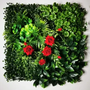 Mur végétal artificiel Damascena 50x50cm, Plantes vertes artificielles intérieur haut de gamme, déco murale extérieur facile d'entretien.