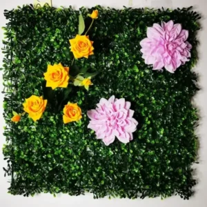 Mur végétal artificiel Foetida 50x50cm, Fausses fleurs Déco murale extérieur et intérieur durable et polyvalente.