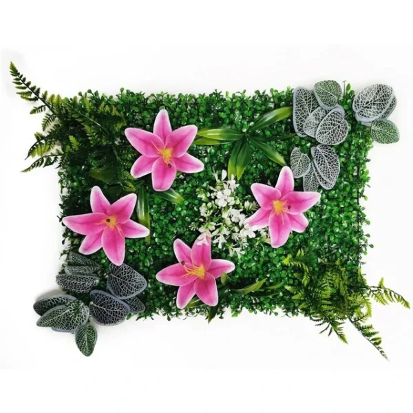 Mur végétal artificiel Habranthus 60x40cm, Fleurs comme des vraies et plantes vertes artificielles hautes de gamme.