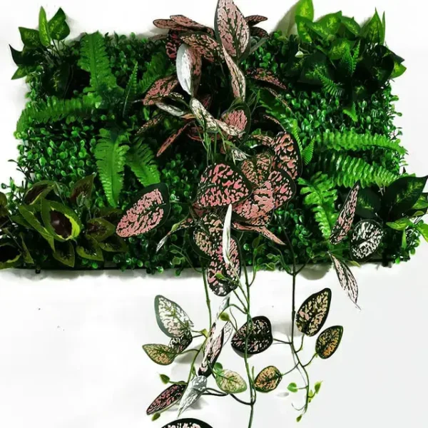 Mur végétal artificiel Hypoestes (60x40cm), Panneau fausse plantes tombantes intérieur et extérieur. déco murale originale haute gamme.