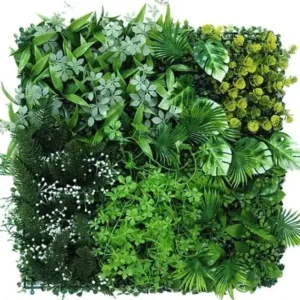 Mur végétal artificiel Jungle 50x50cm, Plantes vertes artificielles 100% PE. Mur végétalisé intérieur et extérieur haute gamme.
