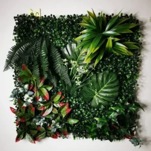 Mur végétal artificiel Mahonia 50x50cm, Fausses plantes extérieures et intérieures faciles d'entretien et pas chères.