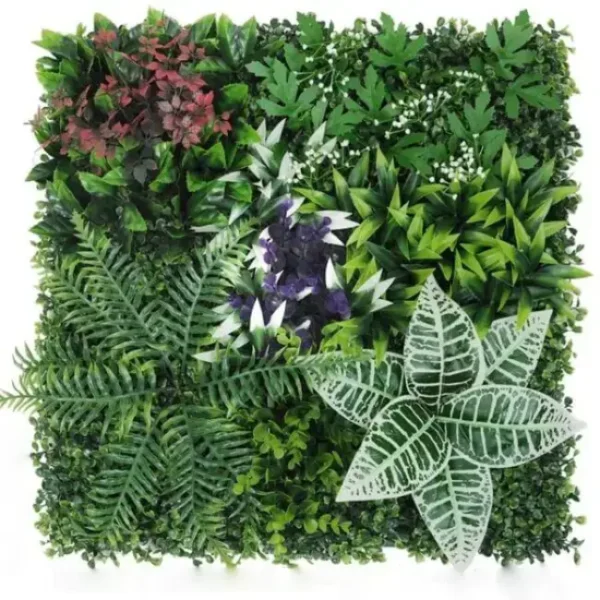 Mur végétal artificiel Strobilanthe 50x50cm, Décoration plantes murale 100% PE écologique, murs végétalisés anti-UV, facile à installer.