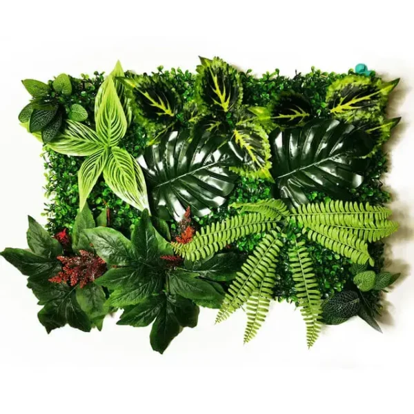 Mur végétal artificiel Taxifolia (60x40cm), Grande plantes artificielles intérieur et déco murale végétalisé extérieur haut de gamme.