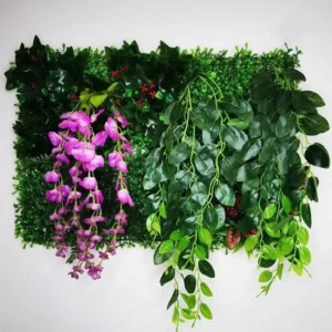 Mur végétal artificiel Violacea 60x40cm, Plantes artificielles tombantes intérieur sans entretien, pas cher, Déco murale extérieur pour particuliers et professionnels.